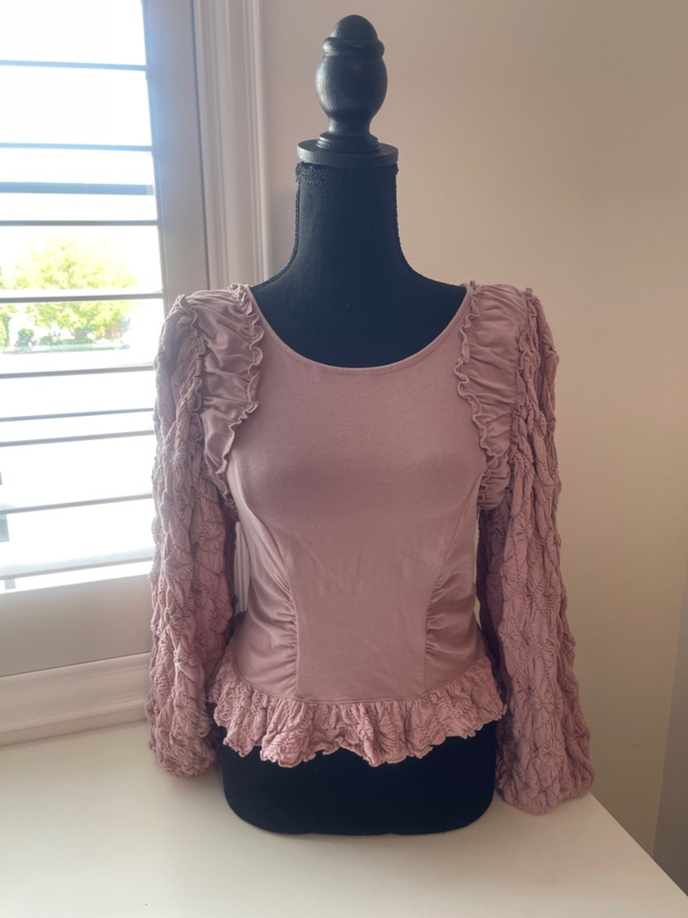 Free People Mauve Ruffle Long-Sleeve Top